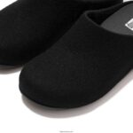 Women SHUV Cushy Felt Clog Slippers Fitflop 882F319 All Black - Image 3