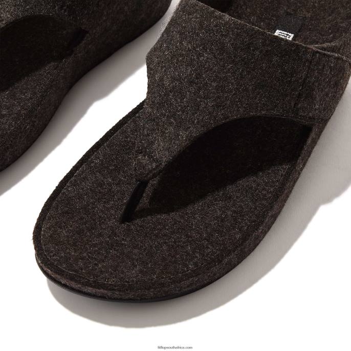Women SHUV E01 Adjustable Felt Toe-Post Sandals Fitflop 882F93 All Black - Image 4