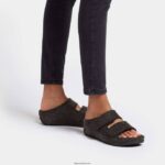 Women SHUV E01 Adjustable Two-Bar Felt Slides Fitflop 882F96 All Black - Image 2