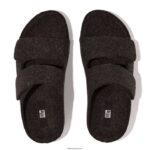 Women SHUV E01 Adjustable Two-Bar Felt Slides Fitflop 882F96 All Black - Image 3
