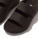 Women SHUV E01 Adjustable Two-Bar Felt Slides Fitflop 882F96 All Black - Image 4