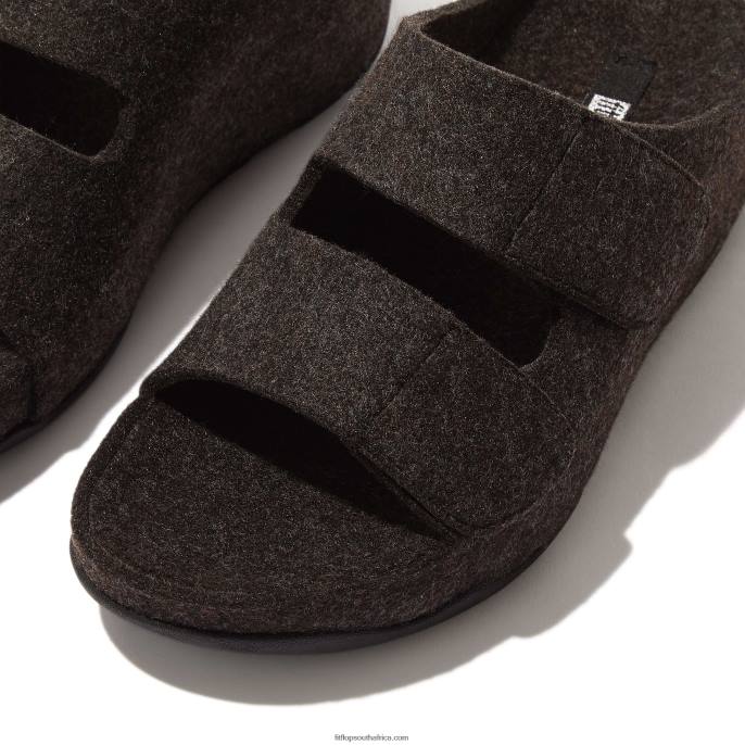 Women SHUV E01 Adjustable Two-Bar Felt Slides Fitflop 882F96 All Black - Image 4