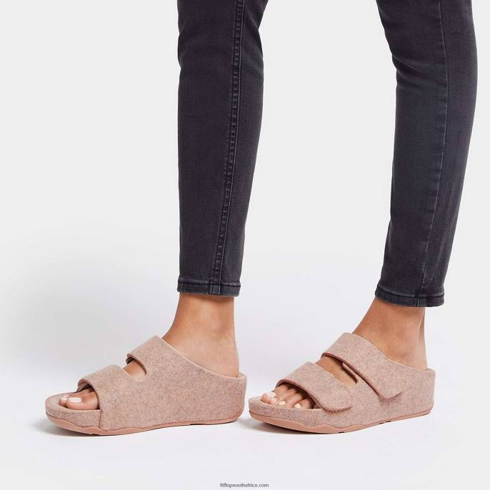 Women SHUV E01 Adjustable Two-Bar Felt Slides Fitflop 882F97 Beige - Image 2