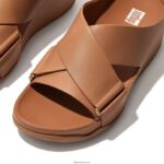 Women SHUV Leather Cross Slides Fitflop 882F166 Latte Tan - Image 3