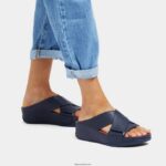 Women SHUV Leather Cross Slides Fitflop 882F167 Midnight Navy - Image 2