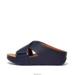 Women SHUV Leather Cross Slides Fitflop 882F167 Midnight Navy