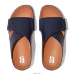 Women SHUV Leather Cross Slides Fitflop 882F167 Midnight Navy - Image 3