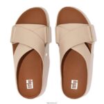 Women SHUV Leather Cross Slides Fitflop 882F168 Stone Beige - Image 3
