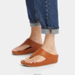 Women SHUV Leather Toe-Post Sandals Fitflop 882F149 Light Tan - Image 2