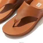 Women SHUV Leather Toe-Post Sandals Fitflop 882F149 Light Tan - Image 3
