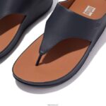 Women SHUV Leather Toe-Post Sandals Fitflop 882F150 Midnight Navy - Image 3