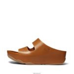 Women SHUV Two-Bar Leather Slides Fitflop 882F185 Light Tan