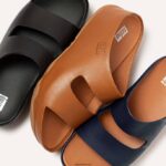Women SHUV Two-Bar Leather Slides Fitflop 882F185 Light Tan - Image 4