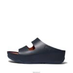Women SHUV Two-Bar Leather Slides Fitflop 882F186 Midnight Navy