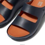 Women SHUV Two-Bar Leather Slides Fitflop 882F186 Midnight Navy - Image 3