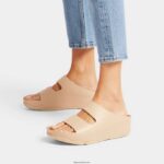Women SHUV Two-Bar Leather Slides Fitflop 882F187 Stone Beige - Image 2