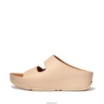 Women SHUV Two-Bar Leather Slides Fitflop 882F187 Stone Beige