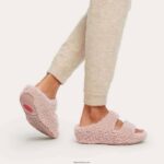 Women SHUV Two-Bar Shearling Slides Fitflop 882F318 Soft Pink - Image 2
