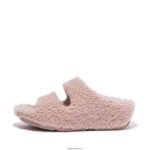 Women SHUV Two-Bar Shearling Slides Fitflop 882F318 Soft Pink