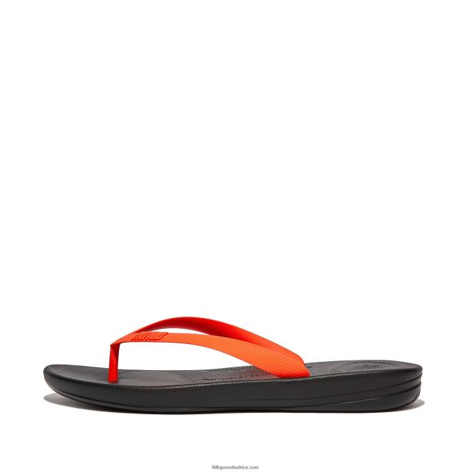 Men IQUSHION Ergonomic Flip Flops Fitflop 882F204 Black/Orange