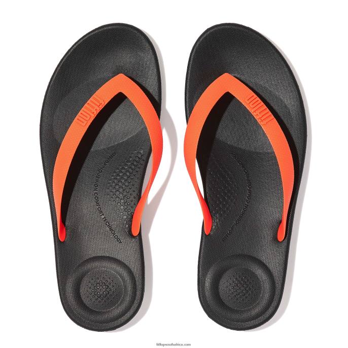 Men IQUSHION Ergonomic Flip Flops Fitflop 882F204 Black/Orange