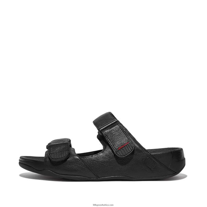 Men GOGH MOC Adjustable Leather Slides Fitflop 882F117 Black