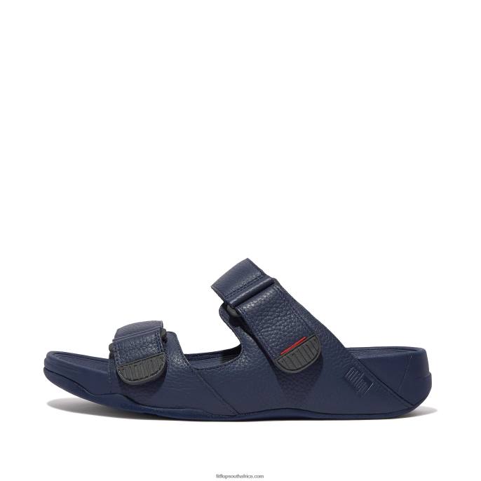 Men GOGH MOC Adjustable Leather Slides Fitflop 882F118 Midnight Navy