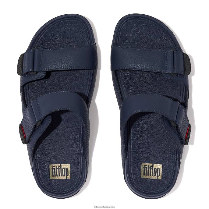Men GOGH MOC Adjustable Leather Slides Fitflop 882F118 Midnight Navy