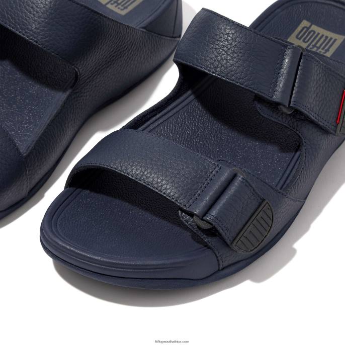 Men GOGH MOC Adjustable Leather Slides Fitflop 882F118 Midnight Navy