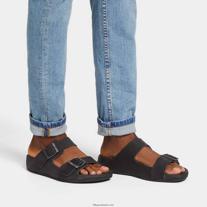 Men GOGH MOC Buckle Nubuck Slides Fitflop 882F112 Black