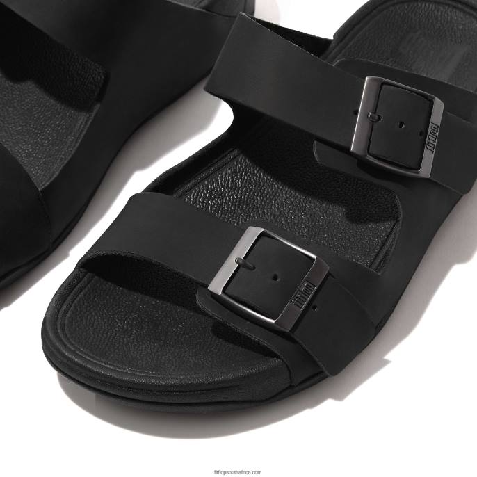Men GOGH MOC Buckle Nubuck Slides Fitflop 882F112 Black