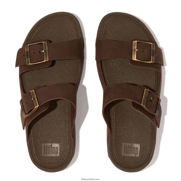 Men GOGH MOC Buckle Nubuck Slides Fitflop 882F113 Brown Mix