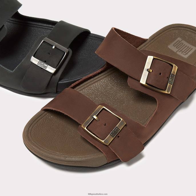 Men GOGH MOC Buckle Nubuck Slides Fitflop 882F113 Brown Mix
