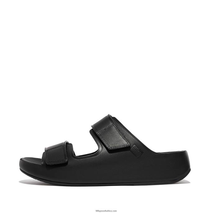 Men SAMEL Adjustable Leather Slides Fitflop 882F123 All Black