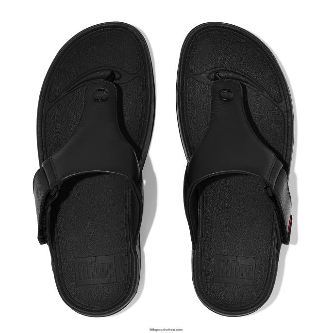 Men TRAKK II Leather Toe-Post Sandals Fitflop 882F120 All Black