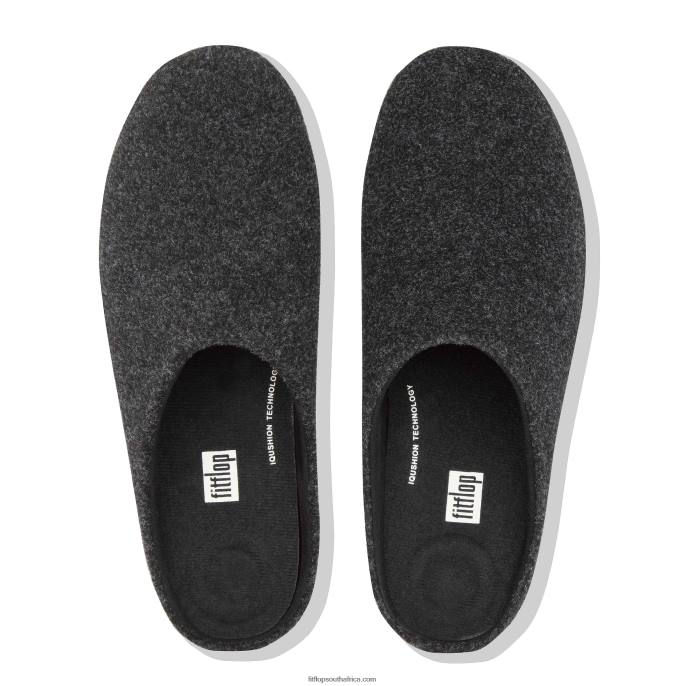 Men SHOVE Felt Slippers Fitflop 882F359 All Black