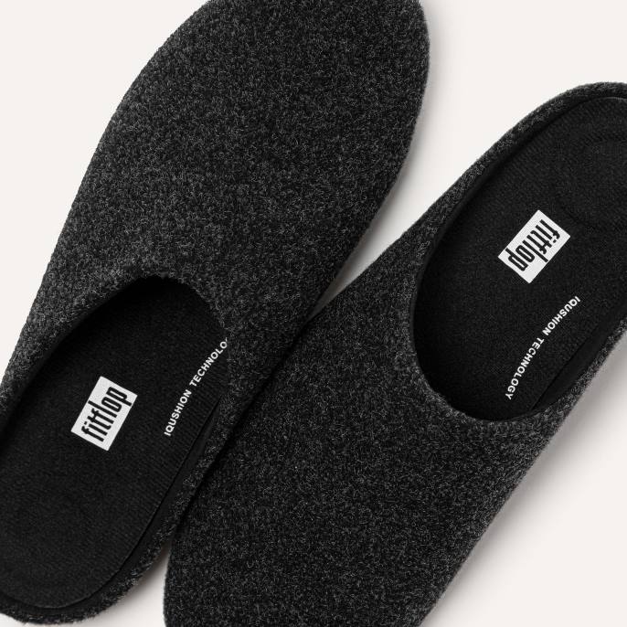 Men SHOVE Felt Slippers Fitflop 882F359 All Black