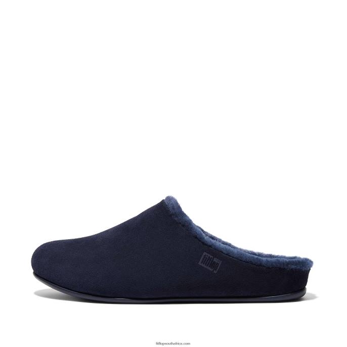 Men SHOVE Shearling-Lined Suede Slippers Fitflop 882F361 Midnight Navy