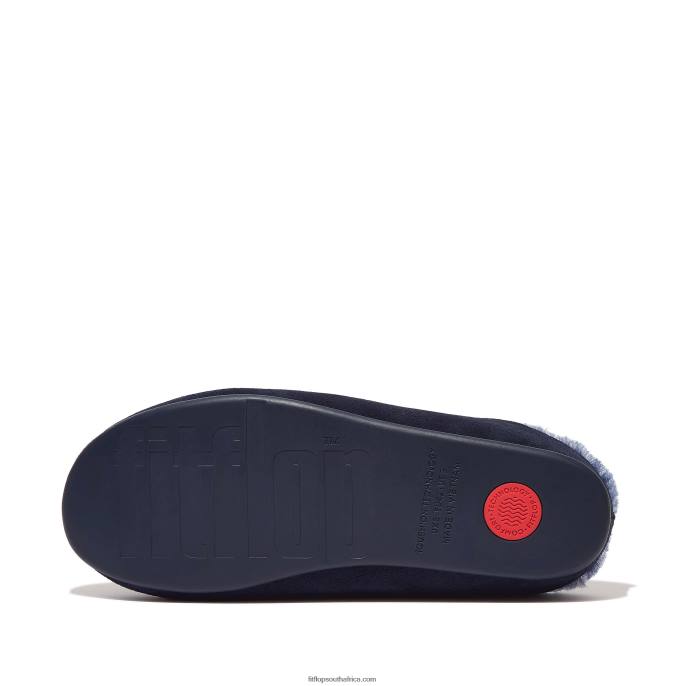Men SHOVE Shearling-Lined Suede Slippers Fitflop 882F361 Midnight Navy