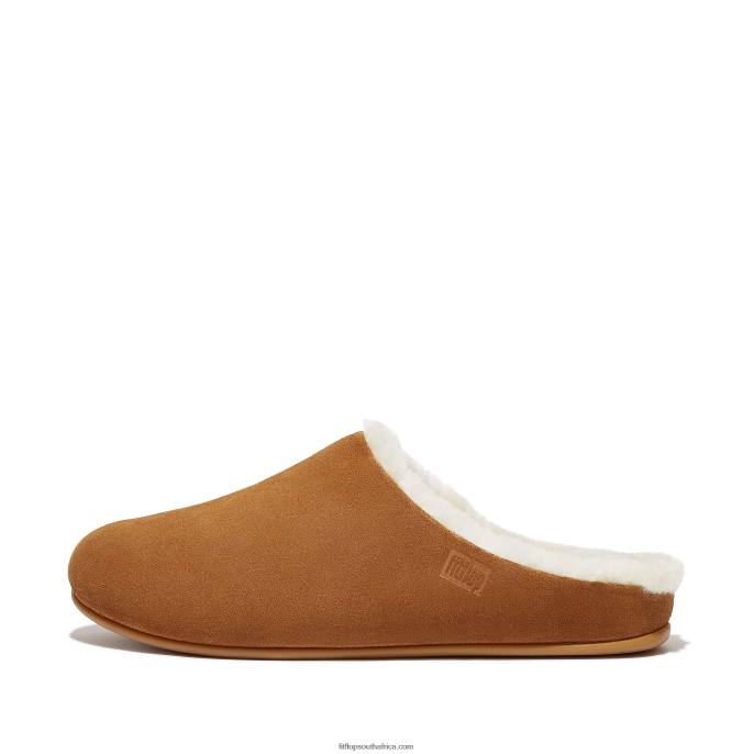 Men SHOVE Shearling-Lined Suede Slippers Fitflop 882F362 Light Tan