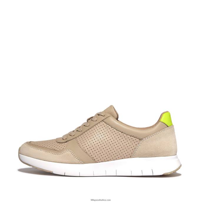 Men ANATOMIFLEX Leather-Mix Trainers Fitflop 882F349 Stone Beige
