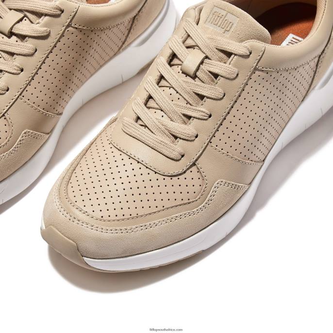 Men ANATOMIFLEX Leather-Mix Trainers Fitflop 882F349 Stone Beige