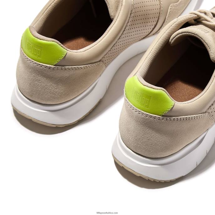 Men ANATOMIFLEX Leather-Mix Trainers Fitflop 882F349 Stone Beige