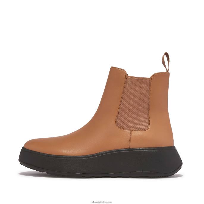 Women F-MODE Leather Flatform Chelsea Boots Fitflop 882F303 Latte Tan