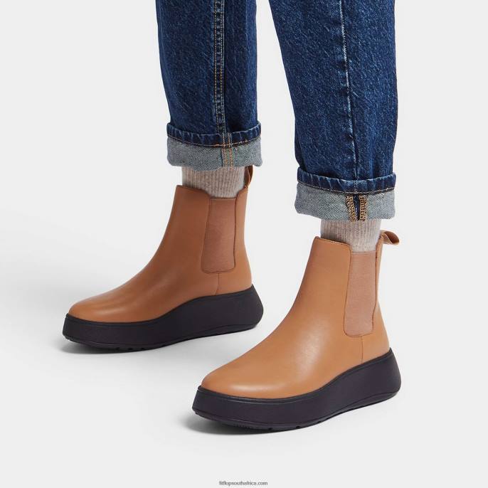 Women F-MODE Leather Flatform Chelsea Boots Fitflop 882F303 Latte Tan