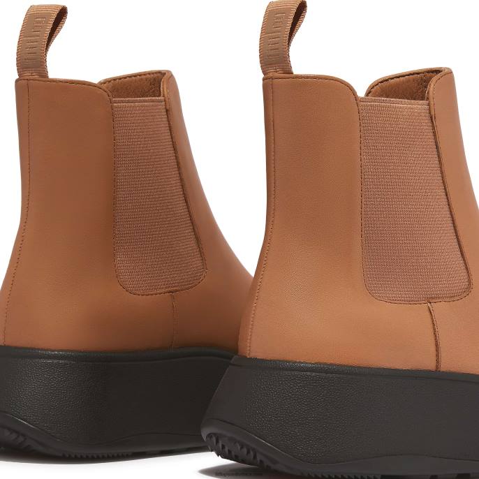 Women F-MODE Leather Flatform Chelsea Boots Fitflop 882F303 Latte Tan