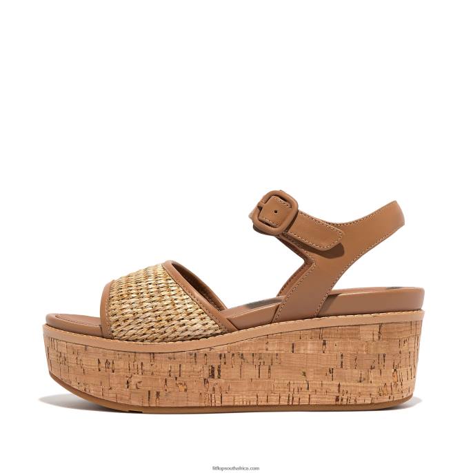 Women ELOISE Cork-Wrap Woven Back-Strap Wedge Sandals Fitflop 882F50 Latte Tan/Ivory