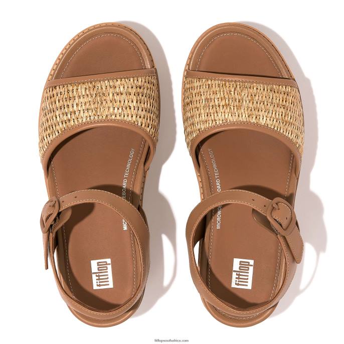 Women ELOISE Cork-Wrap Woven Back-Strap Wedge Sandals Fitflop 882F50 Latte Tan/Ivory