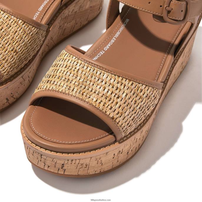 Women ELOISE Cork-Wrap Woven Back-Strap Wedge Sandals Fitflop 882F50 Latte Tan/Ivory