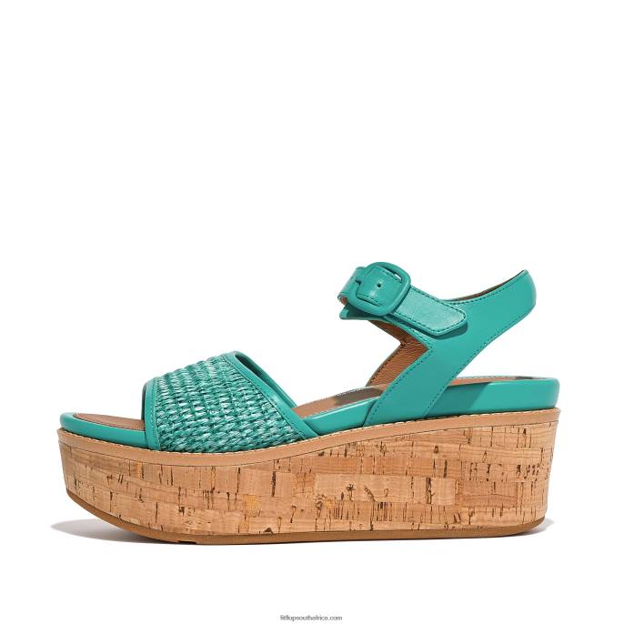 Women ELOISE Cork-Wrap Woven Back-Strap Wedge Sandals Fitflop 882F51 Tahiti Blue/Ivory
